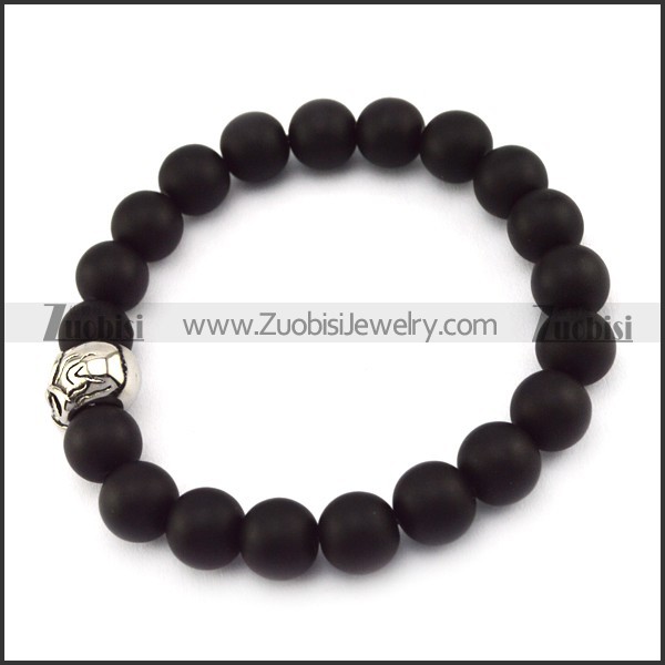 20 Black Beads with 8mm Diameter and One SS Metal Skull Bead b005939