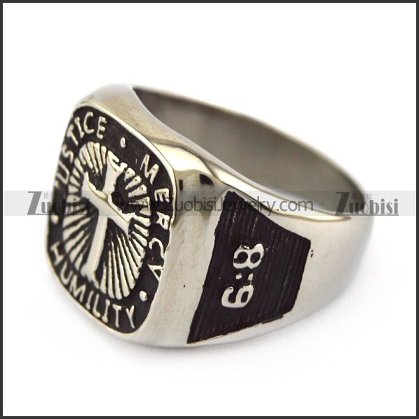 JUSTICE MERCY HUMILITY Cross Ring r004959
