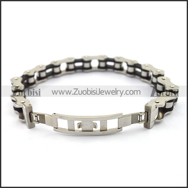11.5MM Wide Black and Silver Bicycle Chain Bracelet b004132