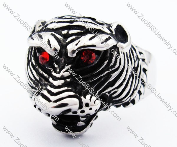 Stainless Steel Fierce Tiger Ring with Red Eyes Stones -JR010203