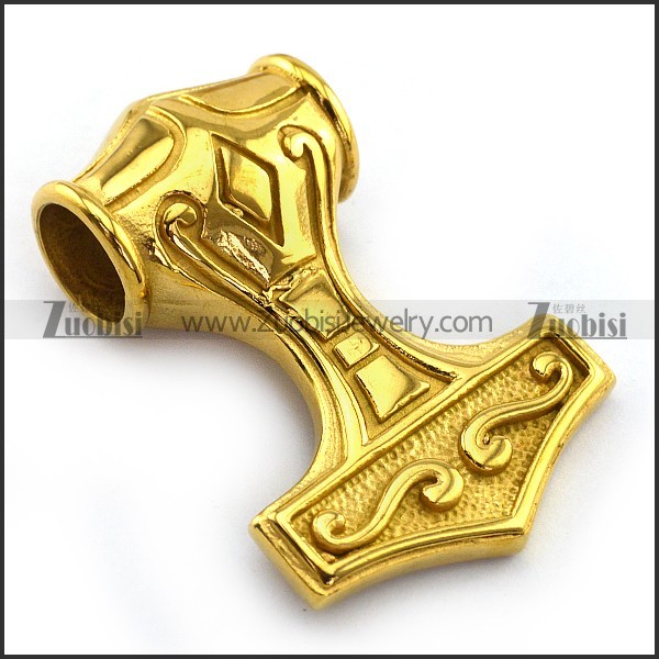 Shiny Gold Stainless Hammer Viking Pendant p004225