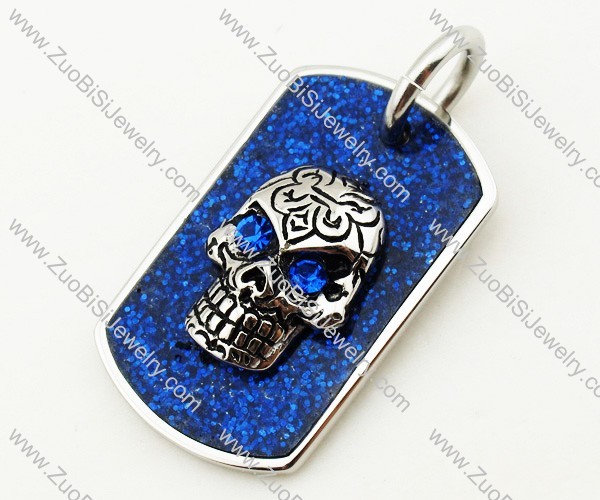 Blue Crystal Eye Skull Stainless Steel Tag pendant - JP090336