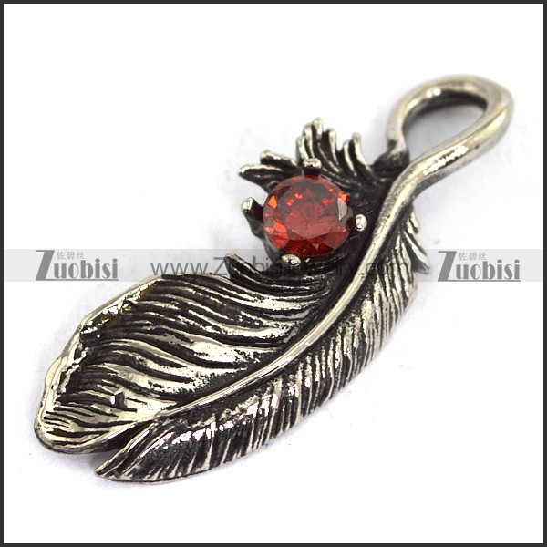 Vintage Feather Charm with Red Rhinestone p003659