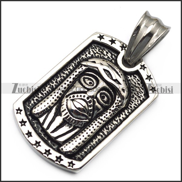 Silver Jesus Dog Tag Pendant p007194