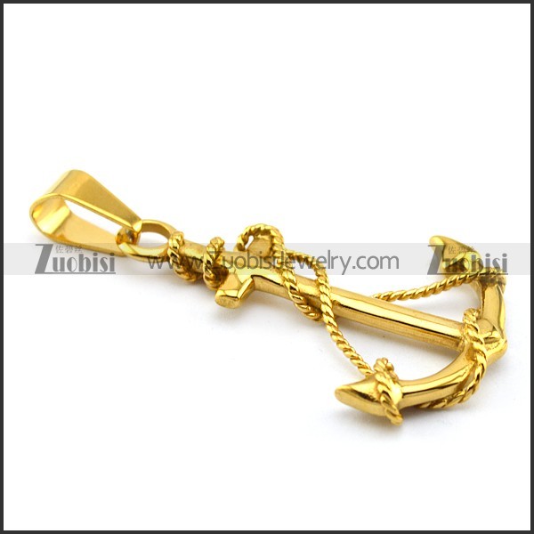 Big Yellow Gold Ship Anchor Pendant p004841