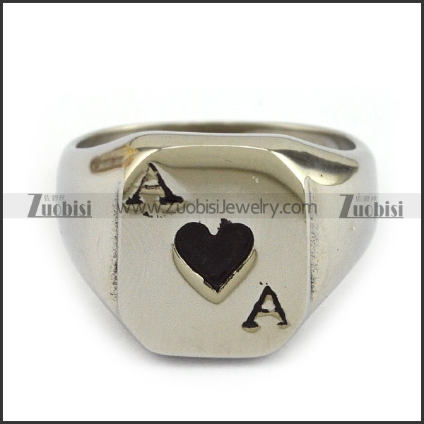 Stainless Steel Poker Black A Ring -JR330032