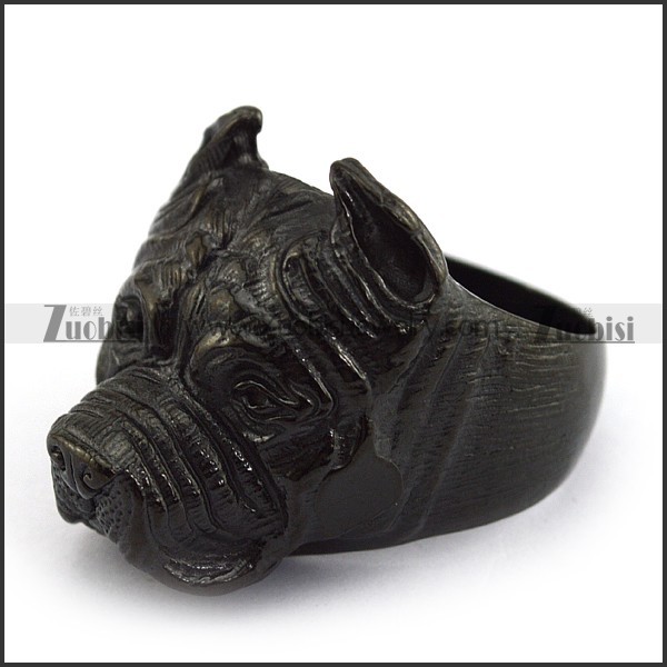 Black Stainless Steel Wild Boar Ring r003883