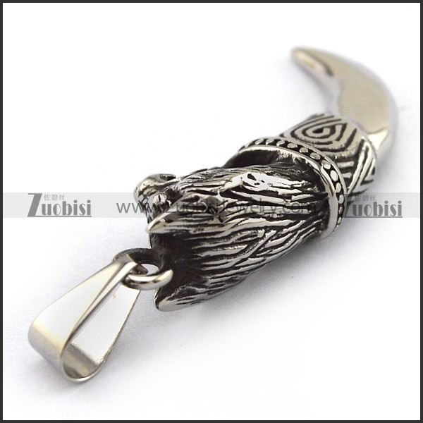 Solid Stainless Steel Wolf Head Tooth Pendant p003773