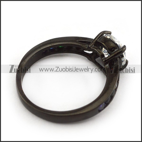 8mm Big Clear Cubic Zirconia Stone Stainless Steel Black Rainbow Ring r003957