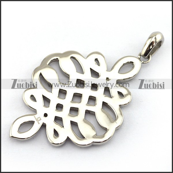 Clear Rhinestone Chinese Knot Pendant in Stainless Steel p003670
