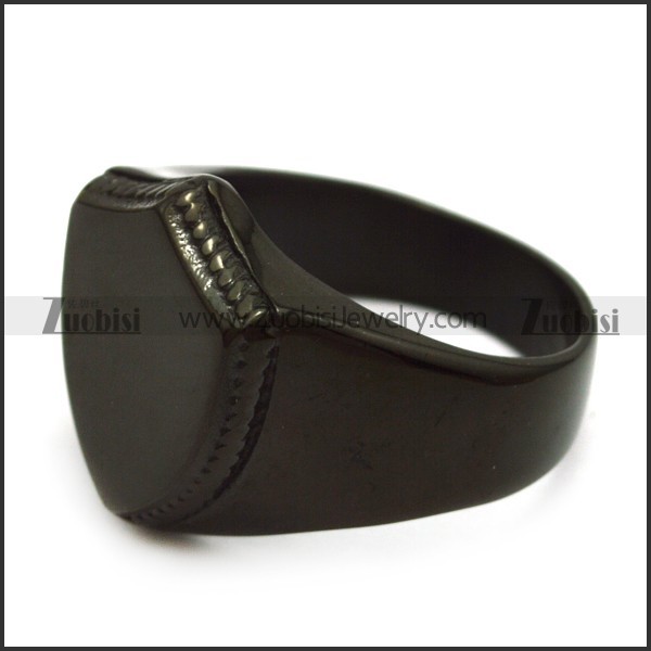 black plated stainless steel blank signet ring with shield ring face r005210