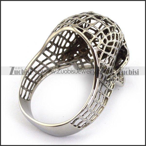 Silver Stainless Steel Hollow Skull Ring r003659