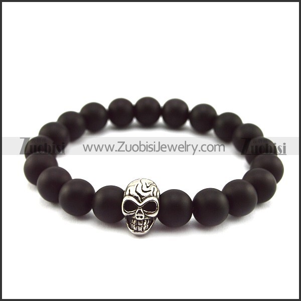 20 Black Beads with 8mm Diameter and One SS Metal Skull Bead b005939