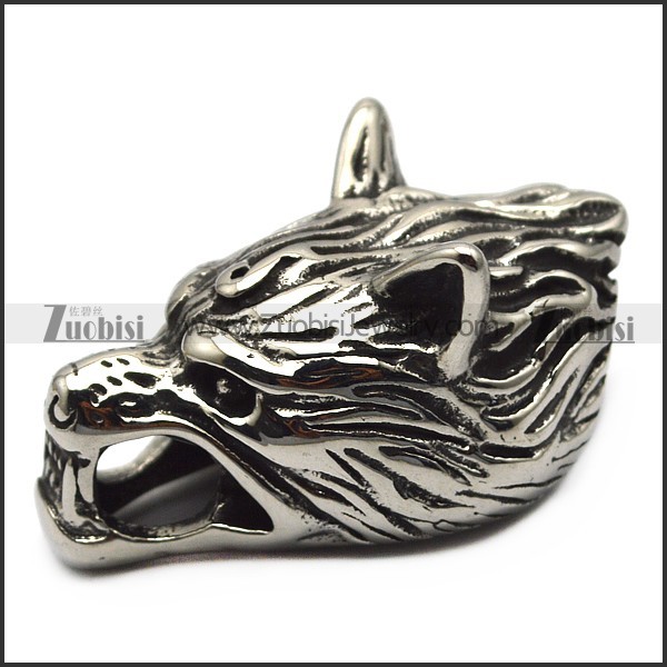 wild wolf head end cap for leather cord or chain a000615