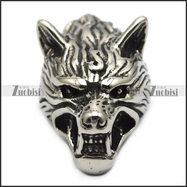 wild wolf head end cap for leather cord or chain a000615