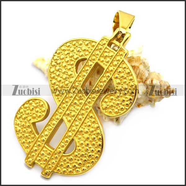 hip hop golden dollar sign stainless steel pendant p007602