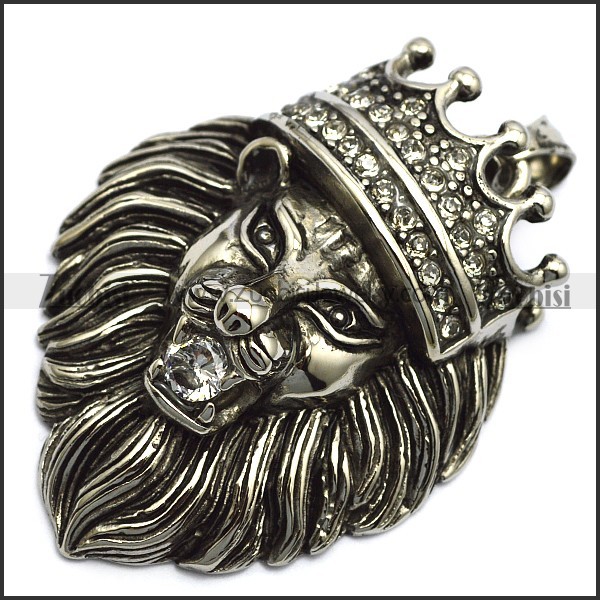 vintage steel lion pendant with bling rhinestones p007559
