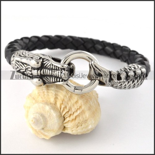PU Leather Stainless Steel Dragon Bracelet - b000440