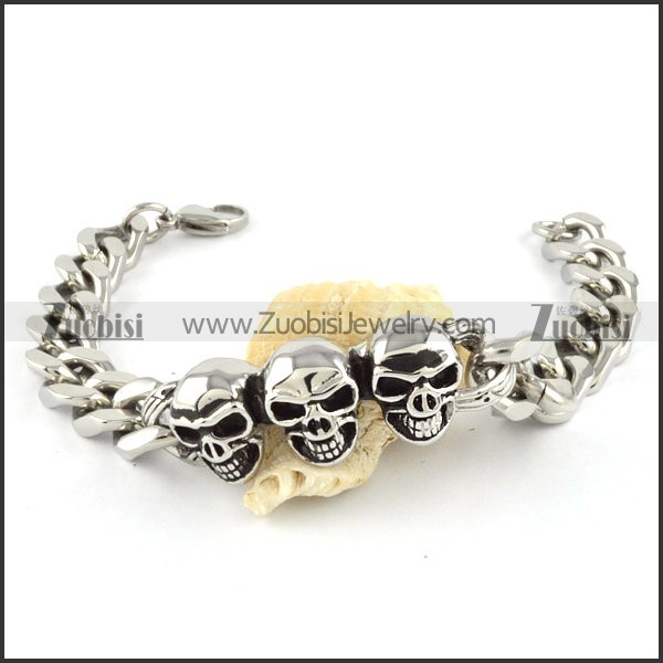 Stainless Steel Skull Biker Bracelet - b000566