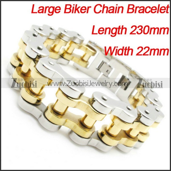 Men's Heavy Silver Biker Gold Polishing Biker Chain Bracelet -b000628-11