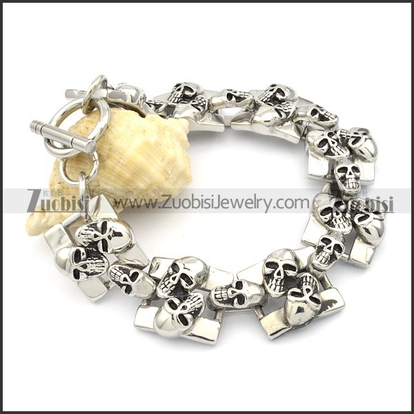 Stainless Steel Double Skulls Bracelet -b000603
