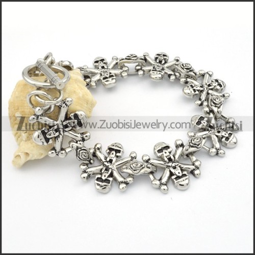 Stainless Steel Skull Flower Bracelet -b000604