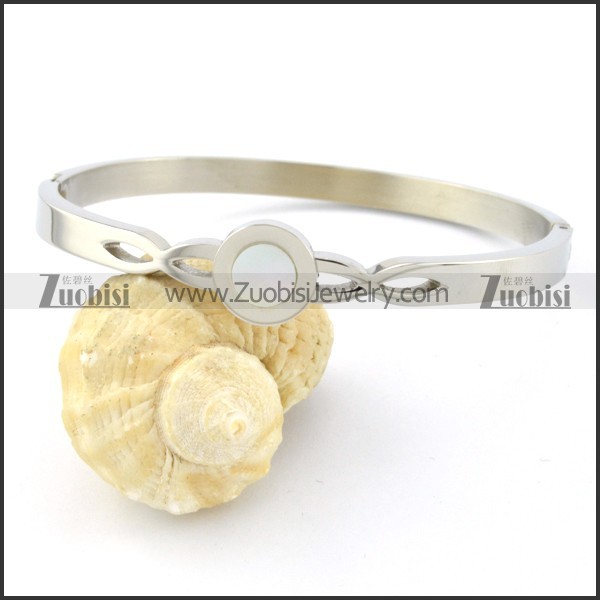 White Shell Stainless Steel Bangles - b000692