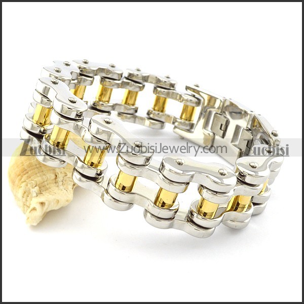 Unique 22mm Wide Gold and Silver Tone Bike Chain Bracelet -b001333