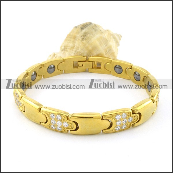 gold plating stainless steel bracelet CNC clear stones b001670