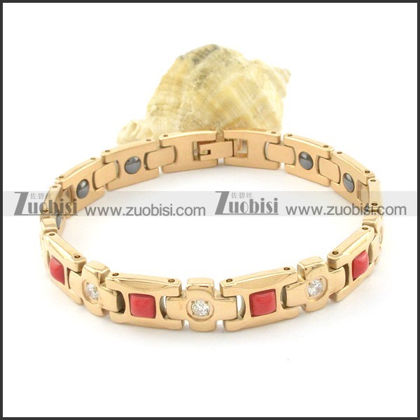 gold plating stainless steel bracelet CNC clear stones b001660