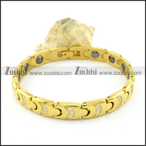 gold plating stainless steel bracelet CNC clear stones b001694
