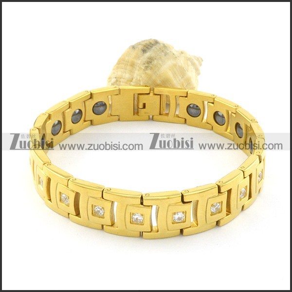 gold plating stainless steel bracelet CNC clear stones b001655