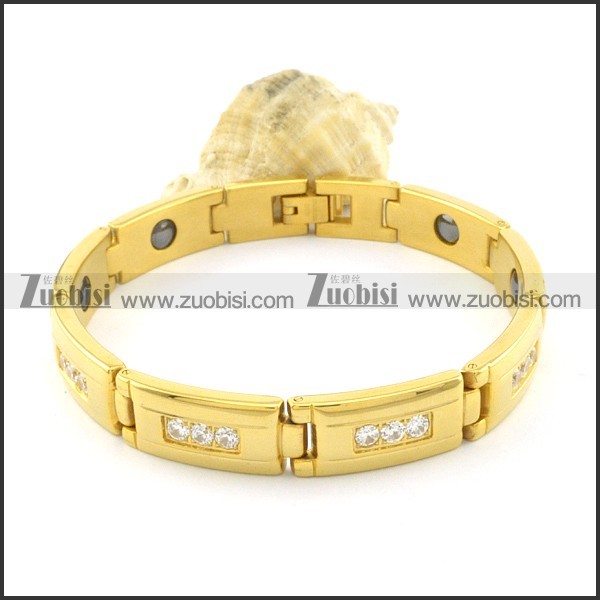 gold plating stainless steel bracelet CNC clear stones b001671