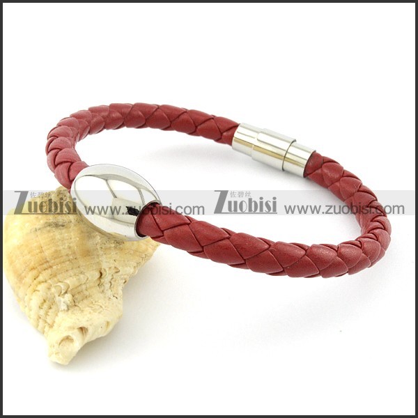 vivid red stainless steel leather bracelet b001562