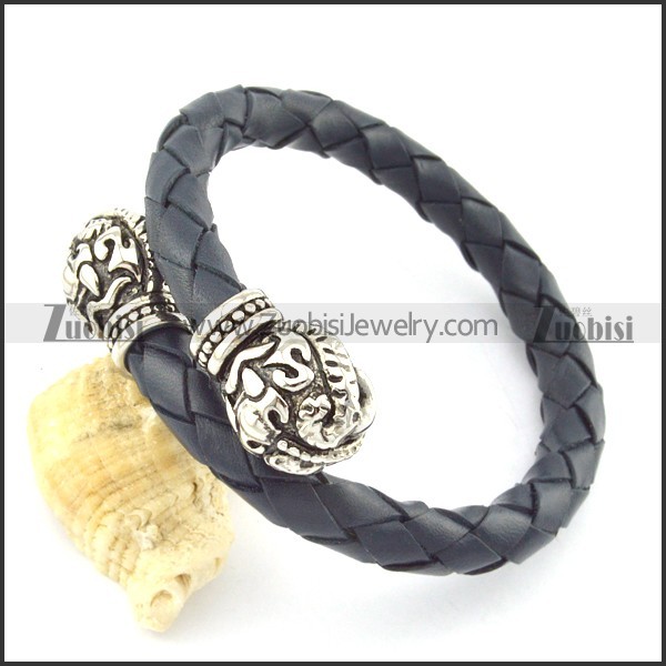 genuine leather bracelet in stainless steel b001873