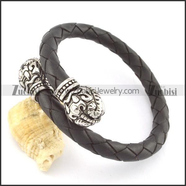 genuine leather bracelet in stainless steel b001872