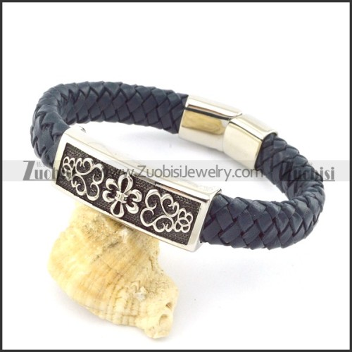 genuine leather bracelet in stainless steel b001953