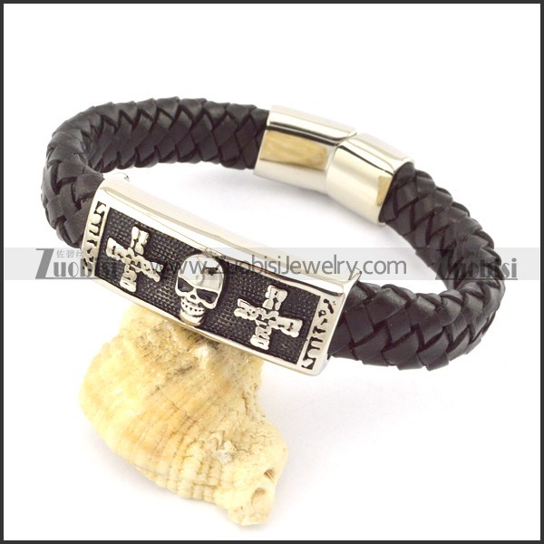 genuine leather bracelet in stainless steel b001934