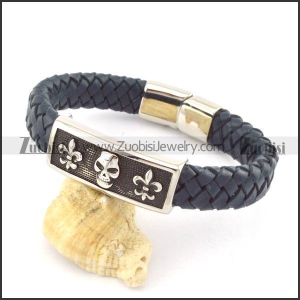 genuine leather bracelet in stainless steel b001944