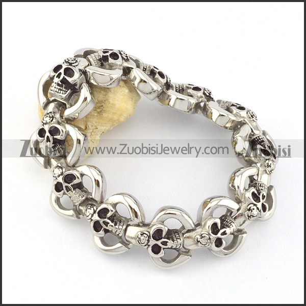 21cm biker bracelet formed by 12 skull heads b002044