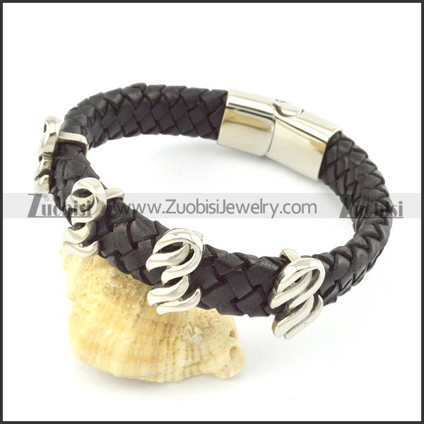 genuine leather bracelet in stainless steel b001919