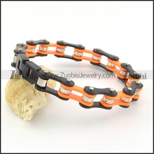 two tone black and orange biker chain bracelet with top grade crystal ball for unisex b002059