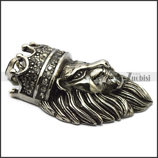 vintage steel lion pendant with bling rhinestones p007559