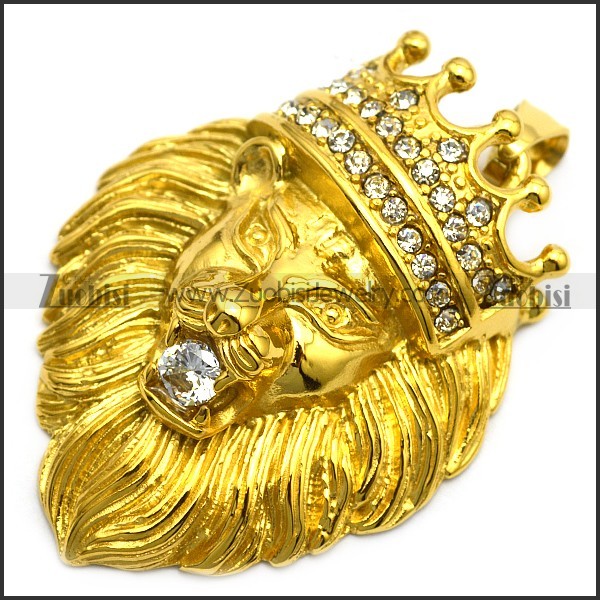 24K gold plating lion pendant with bling rhinestones p007560