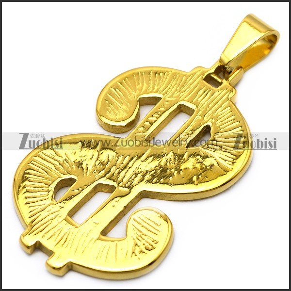 hip hop golden dollar sign stainless steel pendant p007602