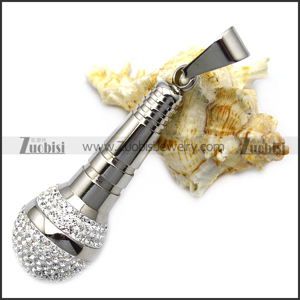 silver stainless steel karaoke microphone bling pendant p007795