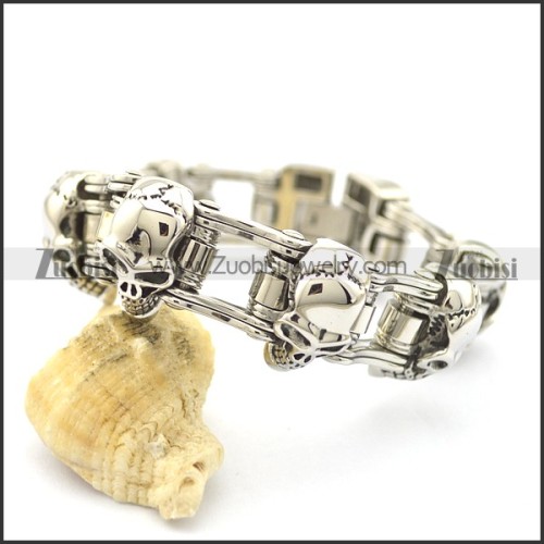 22cm long solid skull heads men bracelets b002615