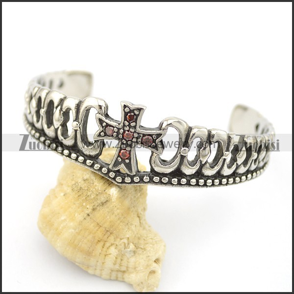 crown shaped bangle with red rhinestones cross b002544