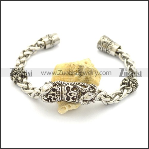 Two Skull Heads Wheat Bracelet b002738