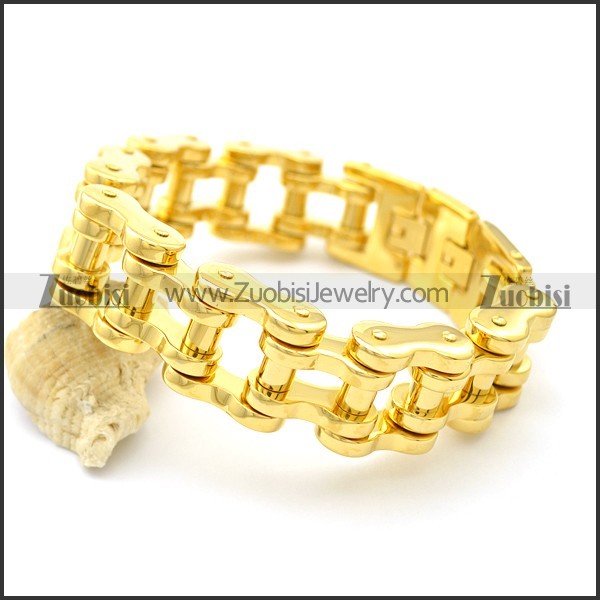 23cm Long 22mm Wide Gold Stainless Steel Link Chain Bracelet for Bikers b003067